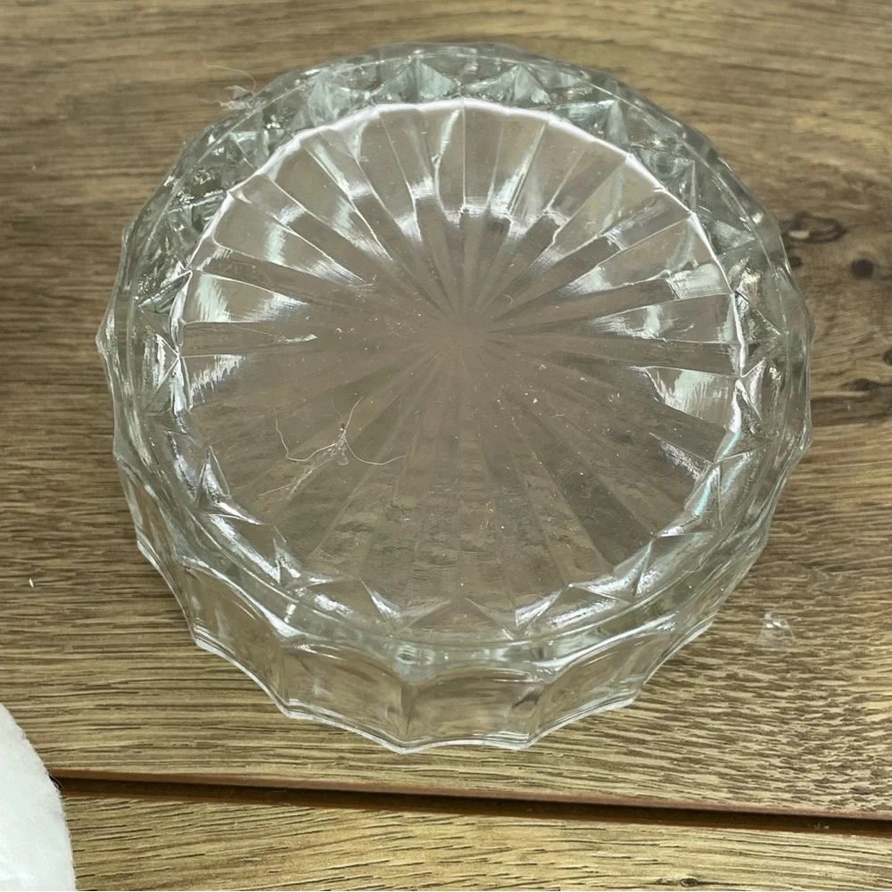 Vintage Crystal Jewelry Trinket Dresser Powder Box Pewter Mirror Cover Lid